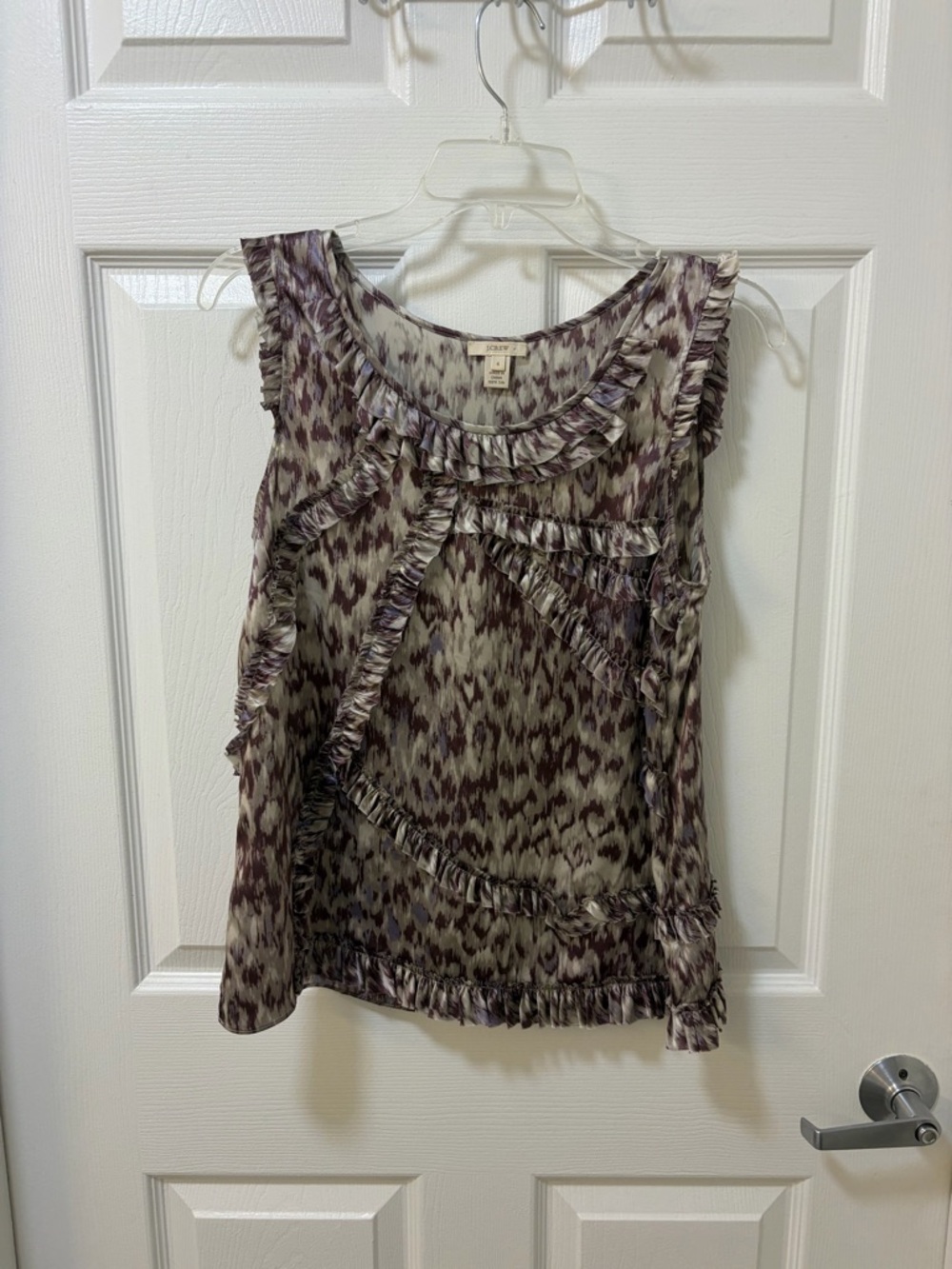 Vintage J. Crew grey and Purple Printed Ruffle Camisole